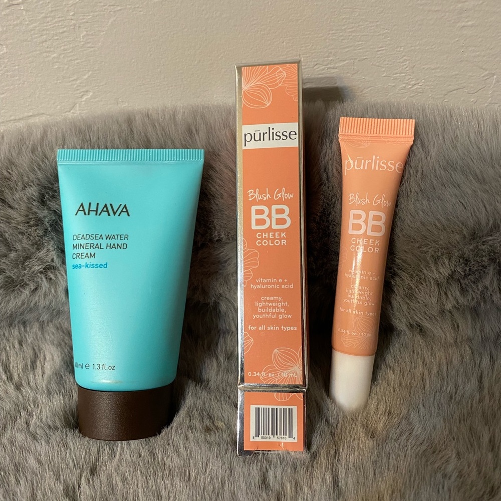 Purlisse - blush glow BB cheek color + AHAVA dead sea water mineral hand cream